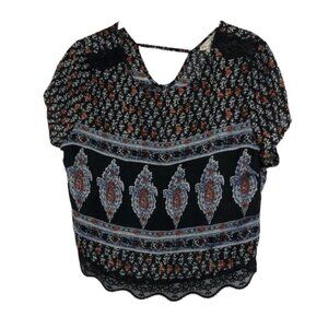 Jaase Australia Boho abstract print cropped short  sleeve t-shirt LG